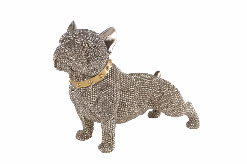 Gouden Bulldog Beeld – Luxe Sculptuur van Polystone met Glinsterende Halsband 1 Gouden Bulldog Beeld polystone– Glinsterend Hond