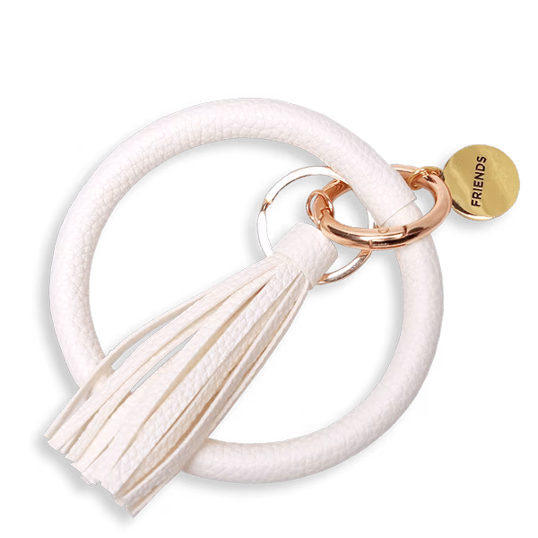 Luxe Off White Vegan Leren Sleutelhanger – Cadeau met "Friends" Munt 1 Off White Vegan Leren Sleutelhanger