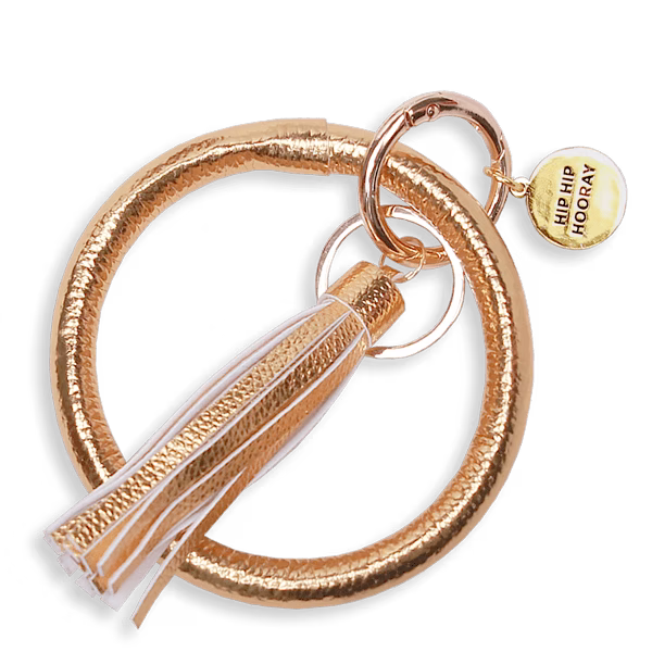 Luxe Gouden Vegan Leren Sleutelhanger – Cadeau "Hip Hip Hooray" 1 Gouden Vegan leren sleutelhanger