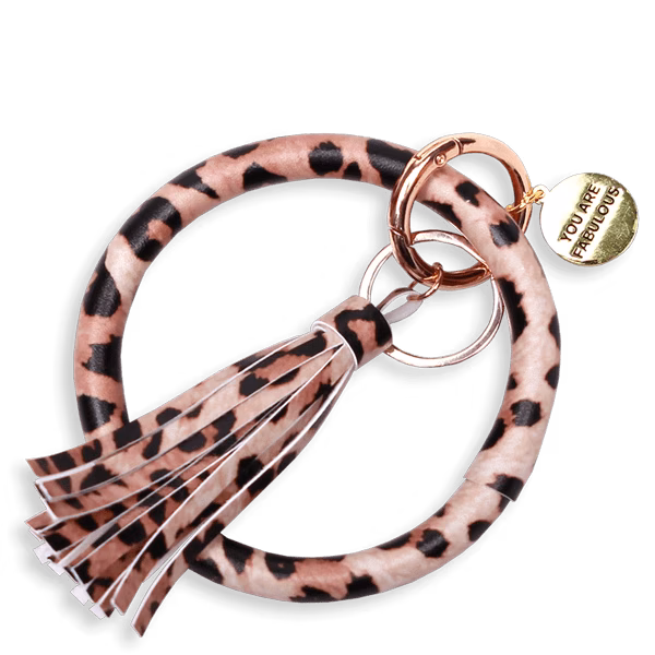 Luxe Vegan Leren Sleutelhanger Panterprint – Cadeau "You are Fabulous" 1 Sleutelhanger in Panterprint