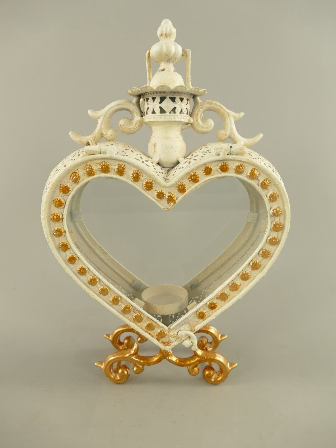 Hartvormige Lantaarn Wit Crème Goud – Sfeervolle Kaarsenhouder – 32 cm – Rustiek & Romantisch 1 Hartvormige lantaarn wit goud