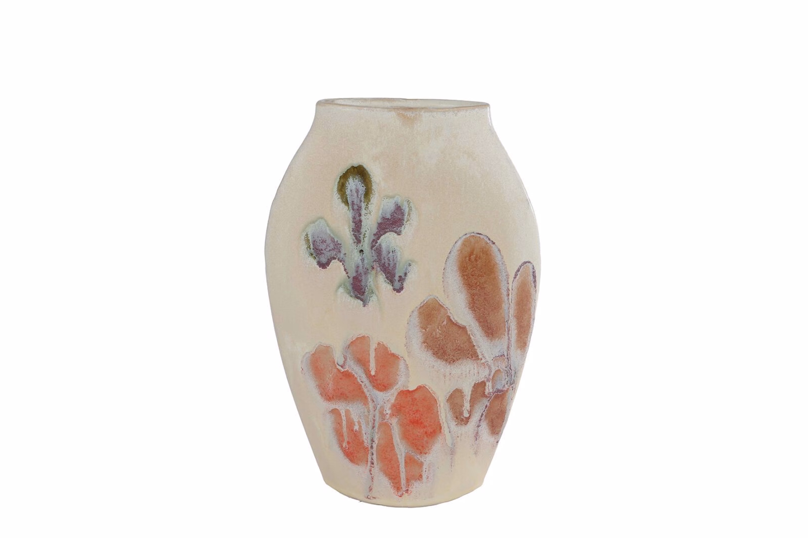 Vaas “Margje” S – Handbeschilderde Bloemen – Beige Aardewerk – 24,5x6,5x31 cm 1 Vaas margje s handbeschilderd