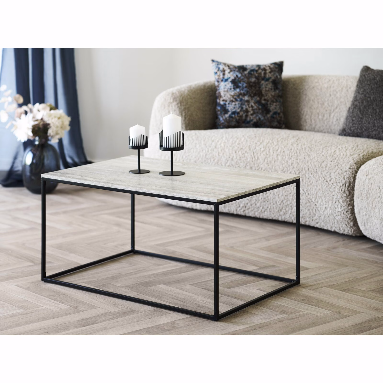 Salontafel, travertin look, zwart frame, 90x60x45 cm 4 Salontafel, travertin look, zwart frame, 90x60x45 cm - Afbeelding 4