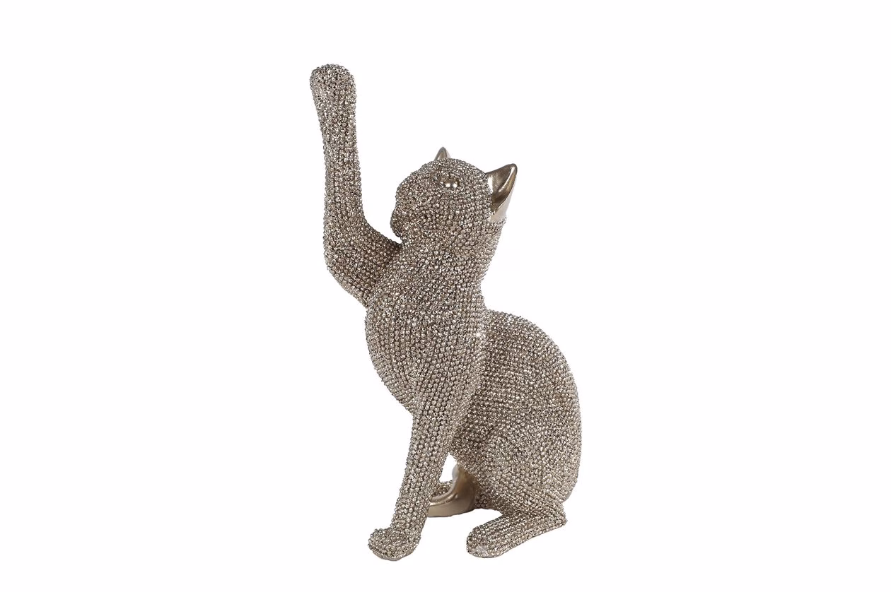 Sculptuur Kat Glinster Goud 22 cm – Luxe Gouden Beeldje van Polystone 1 Sculptuur Kat glinster
