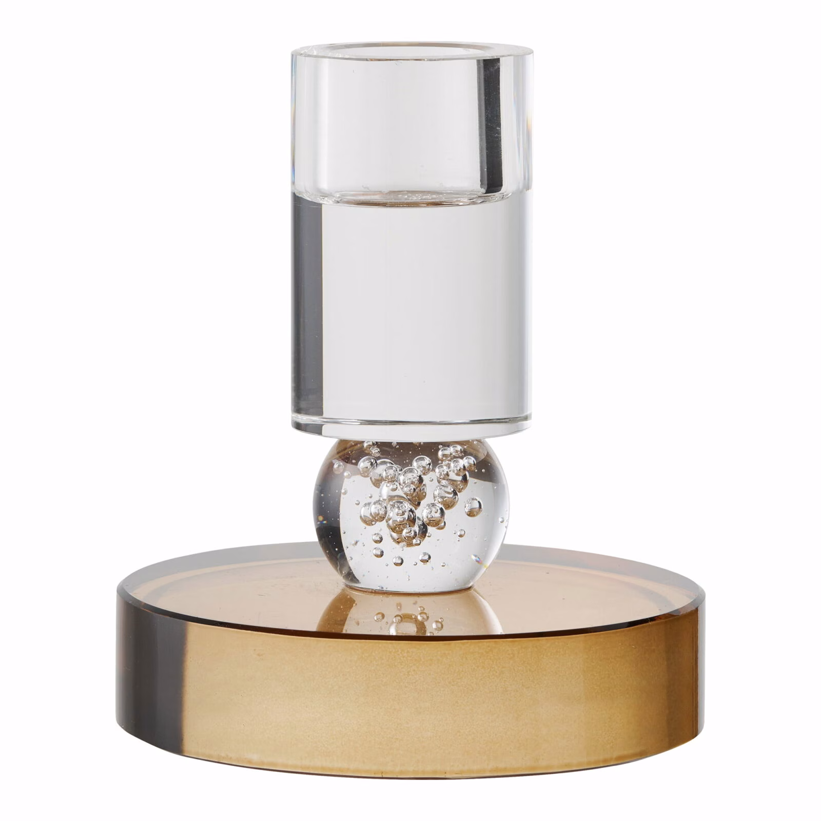Kandelaar Glas Bruin/Wit – Ø8,5×10 cm | Warm & Trendy 1 Glazen kandelaar bruin/wit Ø8,5×10 cm met ronde basis en rechte bovenkant.
