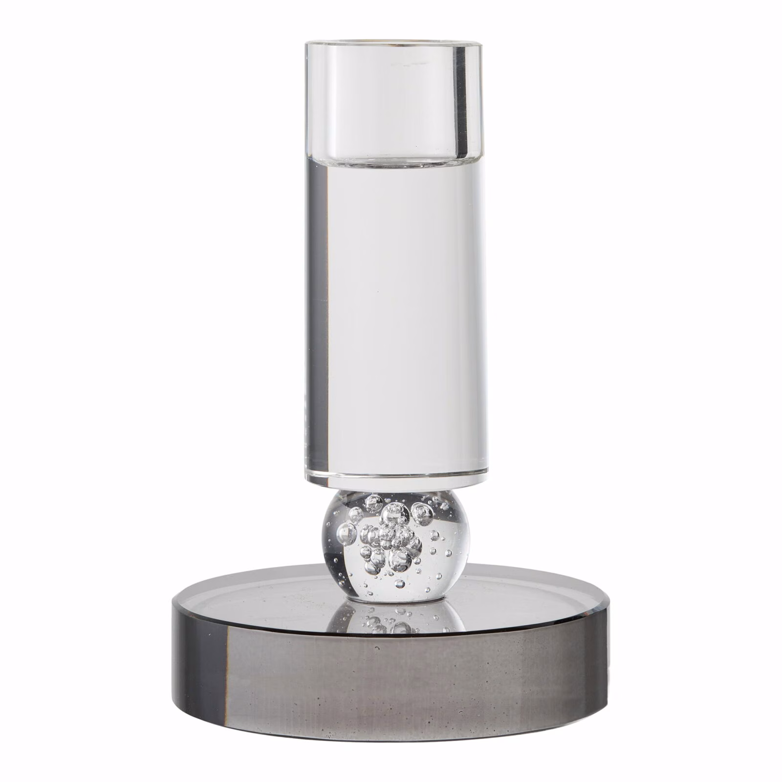 Kandelaar Glas Grijs/Wit – Ø9×13 cm | Stijlvol & Modern 1 Glazen Kandelaar Grijs/Wit Ø9×13 cm met bolvormige basis en rechte bovenkant.