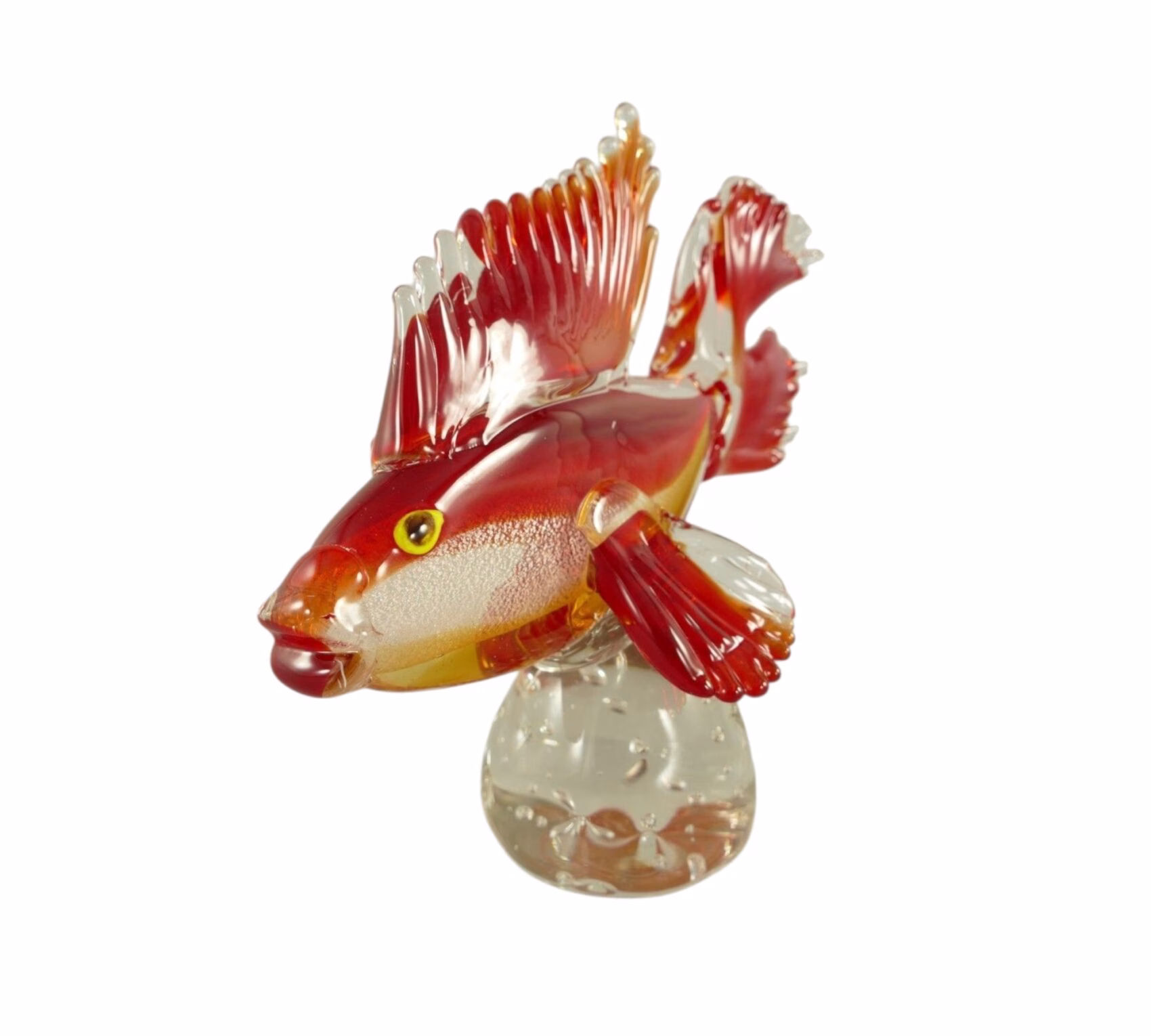 Glazen Beeldje Maan vis Murano Style – Rood, Geel & Wit (H 24 cm 2 Glazen Beeldje Vis Murano Style