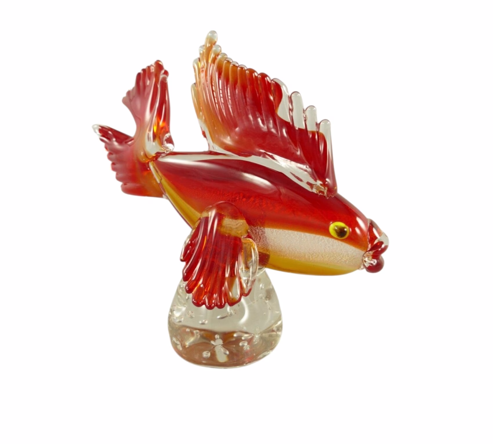 Glazen Beeldje Maan vis Murano Style – Rood, Geel & Wit (H 24 cm 1 Glazen Beeldje Vis Murano Style – Rood Geel Wit | H 24 cm