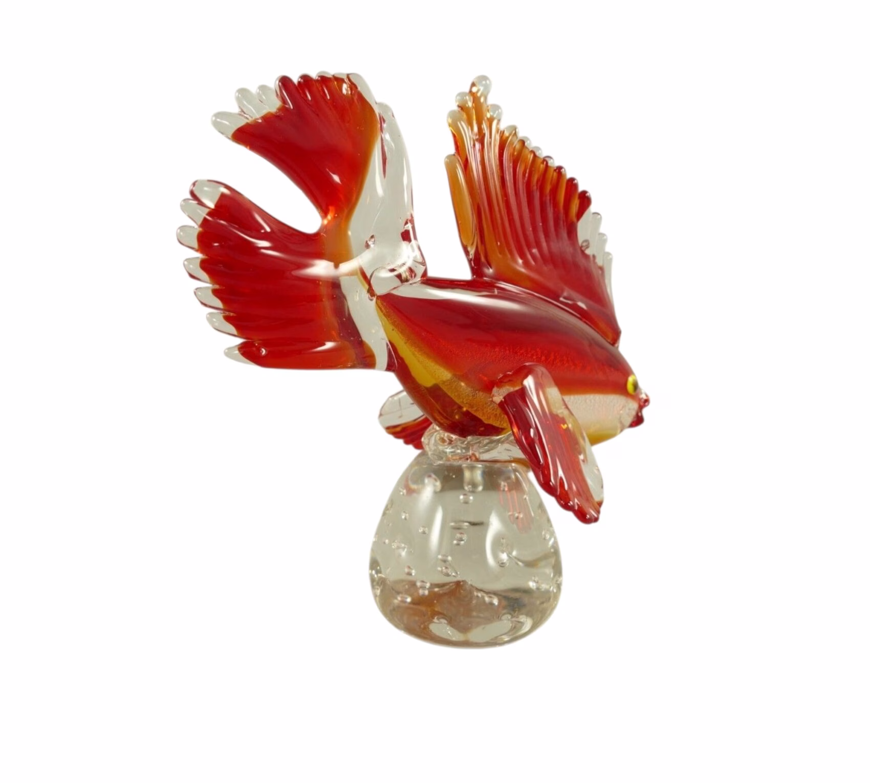 Glazen Beeldje Maan vis Murano Style – Rood, Geel & Wit (H 24 cm 3 Glazen Beeldje Vis Murano Style