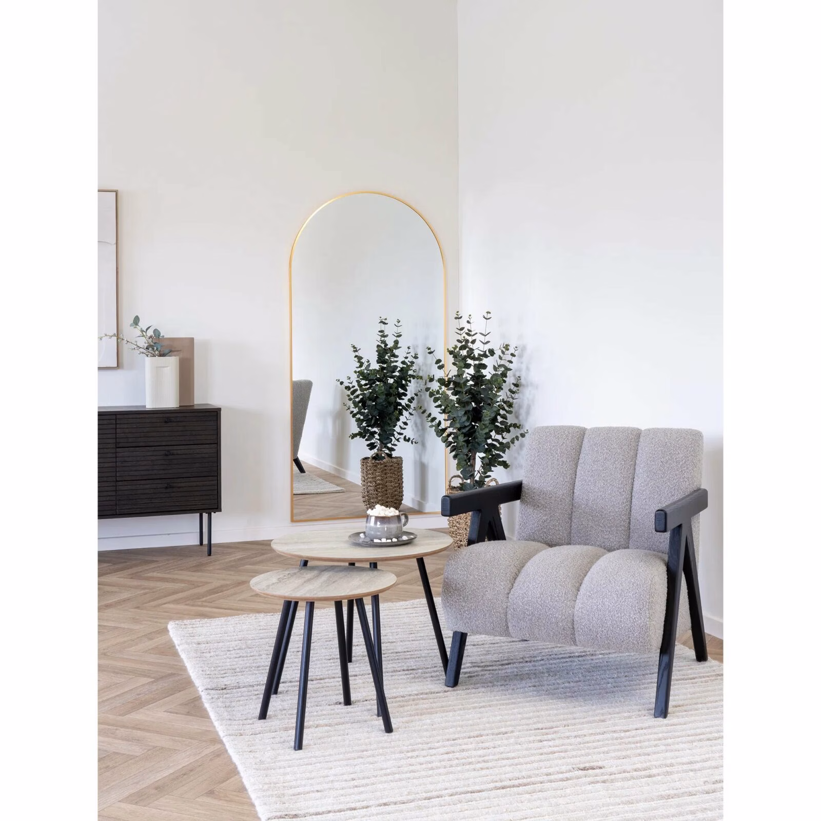 Aalst Salontafel Travertijnlook – Rond Beige/Zwart | Ook als Bijzettafel 40x40cm 1 Aalst Salontafel Travertijnlook 55