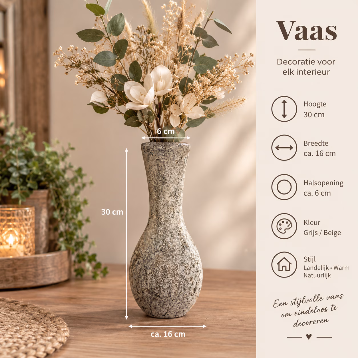 Vaas – 30 cm | Grijs/Beige 6 Vaas – 30 cm | Grijs/Beige - Afbeelding 6