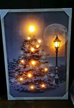 Schilderij kerstboom op canvas 17 led
