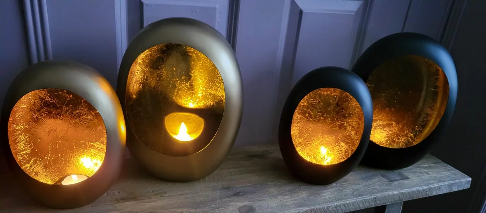 Windlicht Egg zwart/goud S